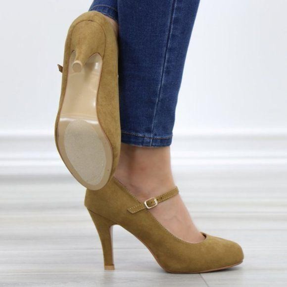 Taupe Suede Low Heel Rockabilly Pumps - Picture 11 of 11